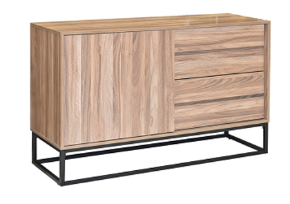 BUFFET NORUEGA CON 4 CAJONERAS y PUERTA LATERAL. ENCHAPE EN TERMOLAMINADO COLOR PERAL, BASE METALICA NEGRO                                                            1.20*0.40*0.82