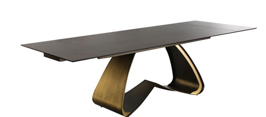 MESA COMEDOR NORWICH FINE, CON DOBLE EXTENSION CUBIERTA DE (CUARZO) SILESTONE, BASE BRUÑIDA EN BRONCE                    1.80(40+40)*0.98*0.76