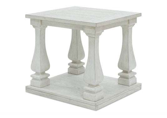 MESA LATERAL ARLENDYNE Hecha con sólidos de madera dura, chapa de olmo, sustratos MDF y resina fundida. Acabado en blanco envejecido                   0.68*0.60'*0.60