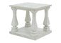 MESA LATERAL ARLENDYNE Hecha con sólidos de madera dura, chapa de olmo, sustratos MDF y resina fundida. Acabado en blanco envejecido                   0.68*0.60'*0.60