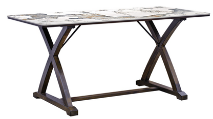 MESA COMEDOR STONE CUBIERTA MARMOL BROWN BASE MADERA RUBBERWOOD                       1.60*0.80*0.76