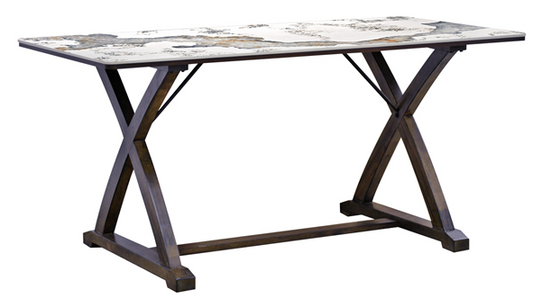 MESA COMEDOR STONE CUBIERTA MARMOL BROWN BASE MADERA RUBBERWOOD                       1.60*0.80*0.76